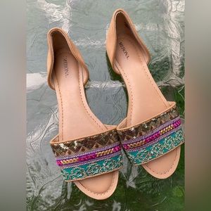 Merona Womens Sandals Sequins Size 9-1/2 Flats Open Toe